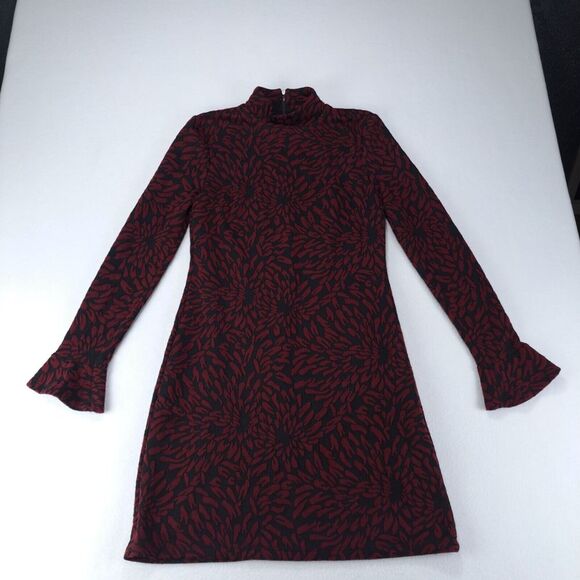 Anthropologie‎ Dress Womans Small Red Black Hutch Textured Zip Up Bell Sleeves - Picture 1 of 14